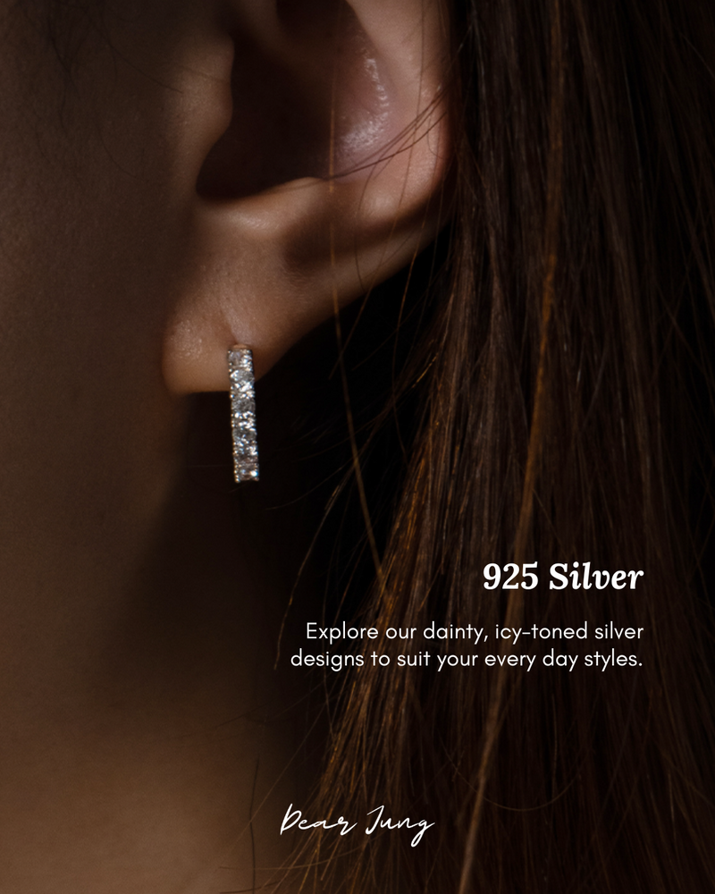 Dear Jung 925 Silver (Simulated Diamond) Huggie Earrings